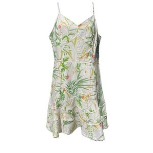 Anthropologie A Loves A Sleeveless Floral Linen Dress Cream Green Orange Size 8